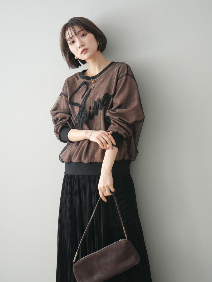 [予約]チュールレイヤードロゴスエットプルオーバー/brown