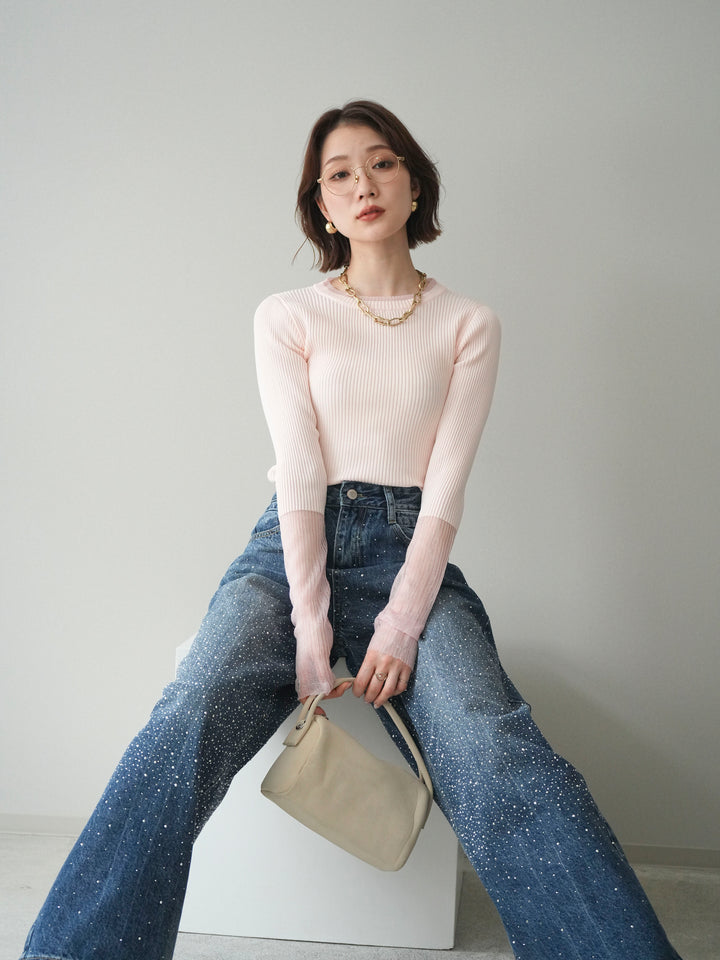 [予約]リブラメシアー切替リブニットトップス/pink