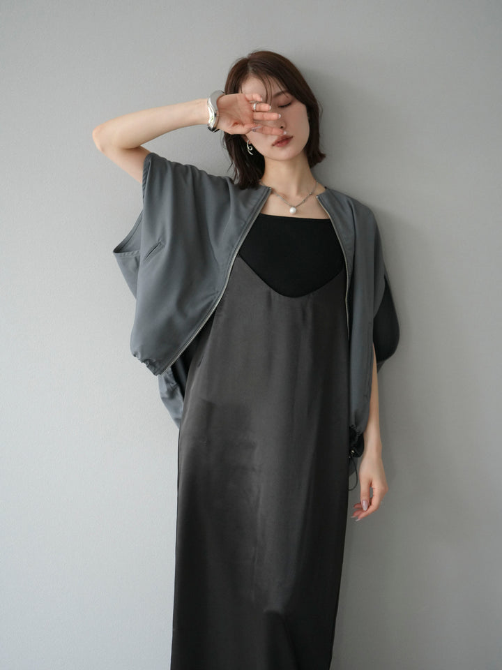 [予約]スリーブレスドロストZIPブルゾン/グレー