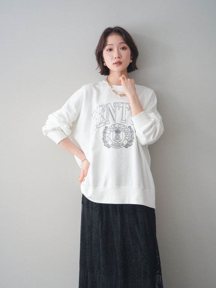 [予約]カレッジロゴ刺繍BIGスウェットプルオーバー/offwhite