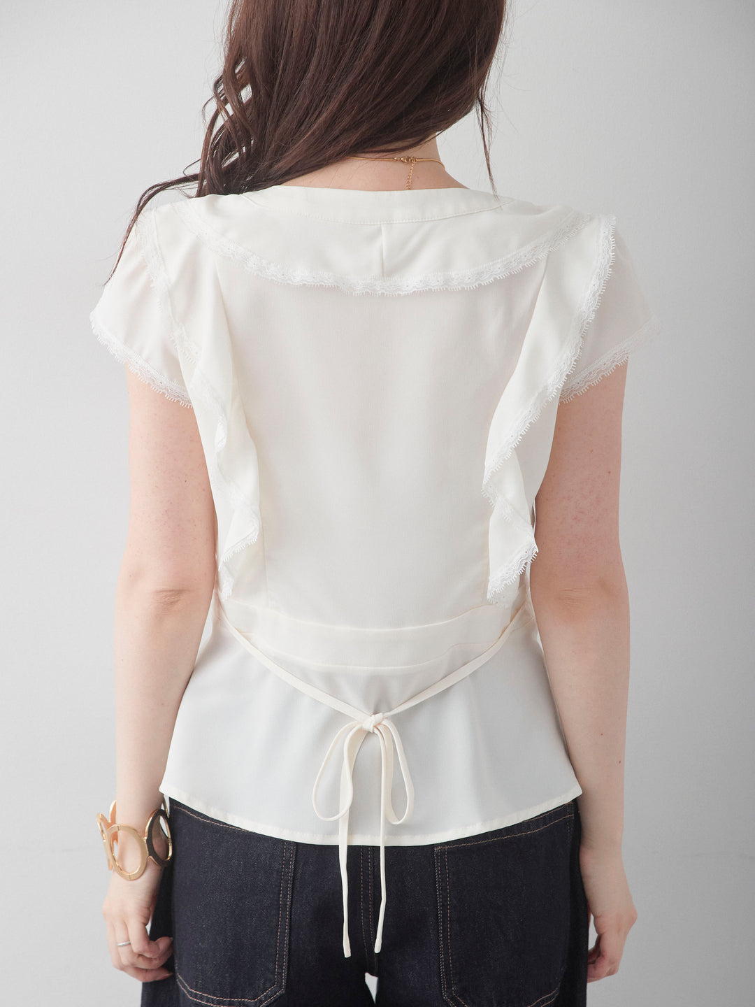 [予約]フリルレースデザインフレンチブラウス/white
