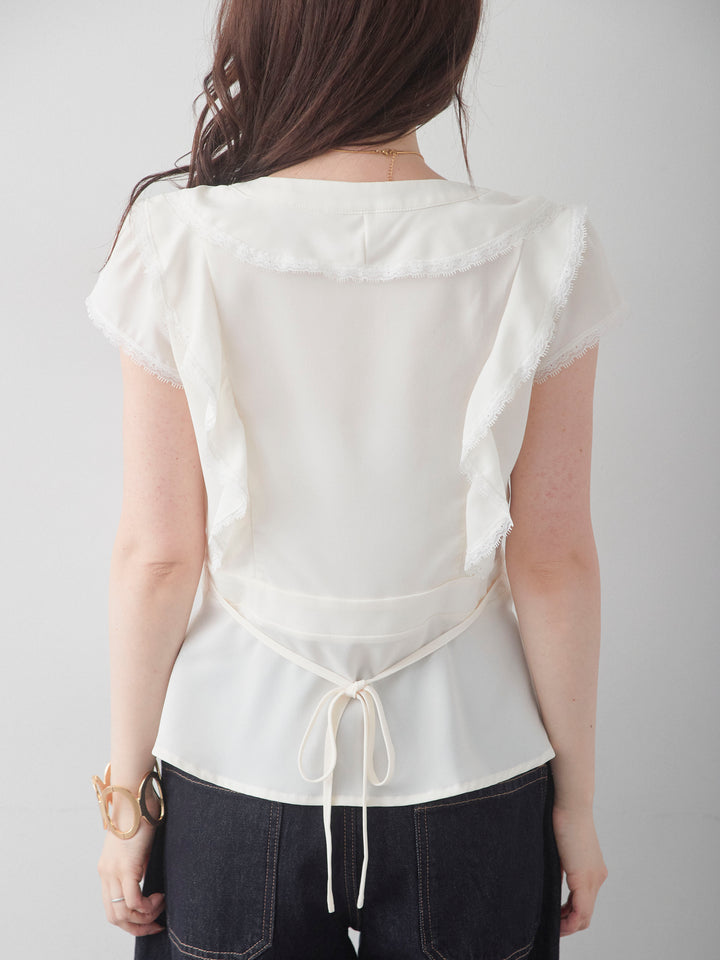 [予約]フリルレースデザインフレンチブラウス/white