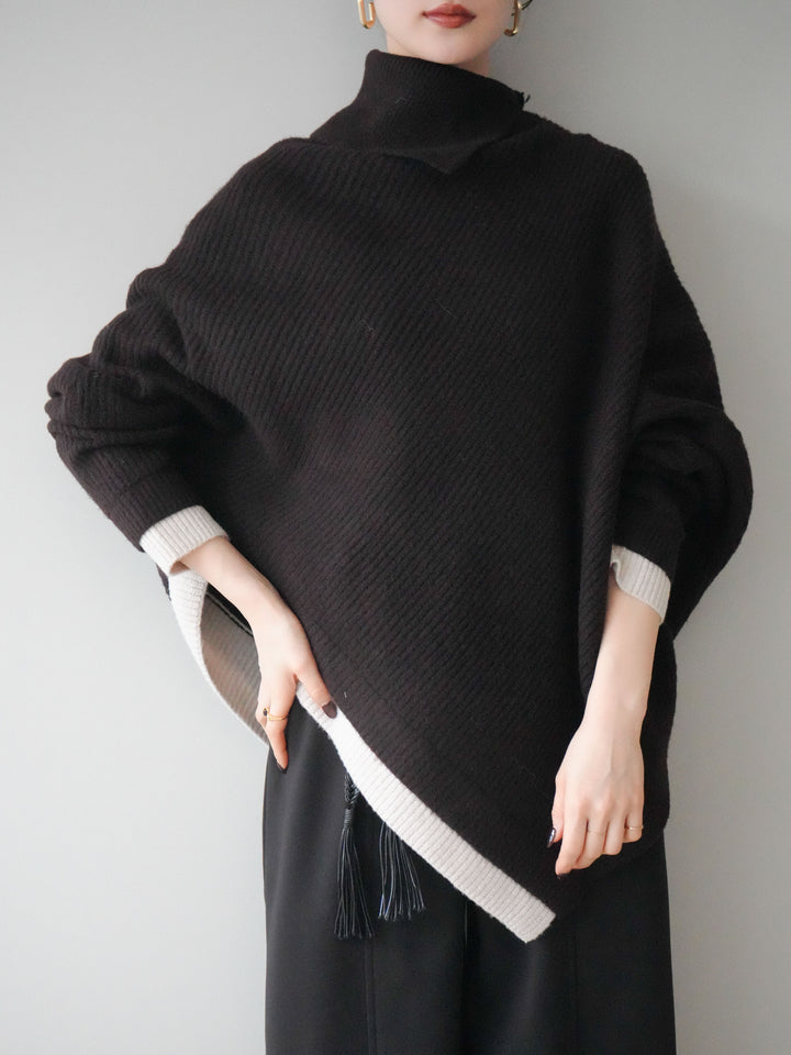 [予約]配色アシンメトリードルマンニットプルオーバー/brown