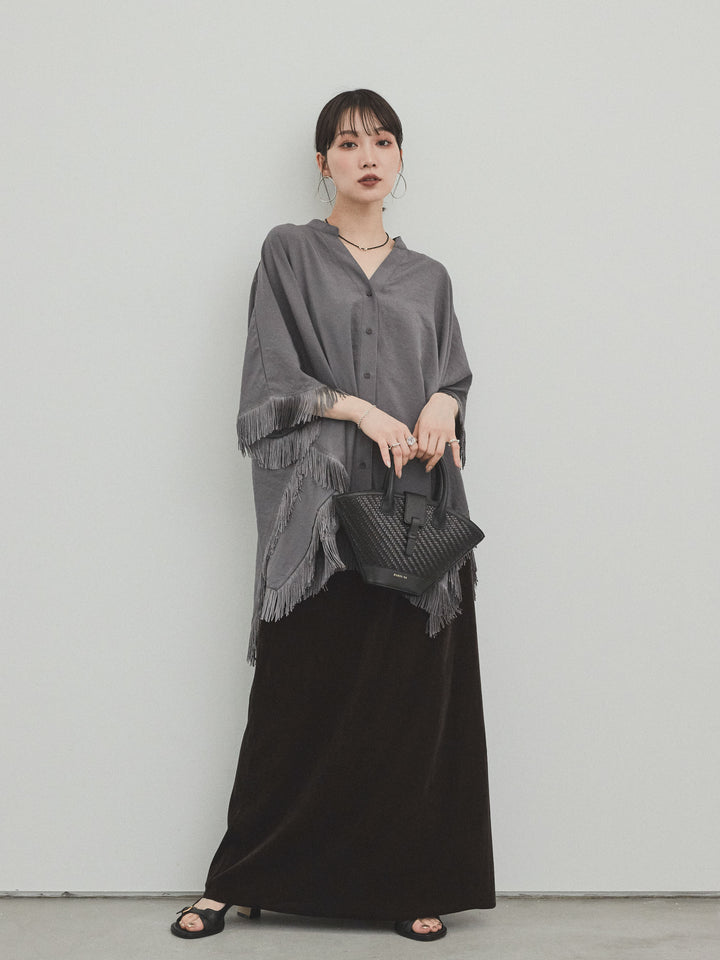 [SET] 方形流蘇斗篷襯衫 + 天鵝絨短裙 (2set)