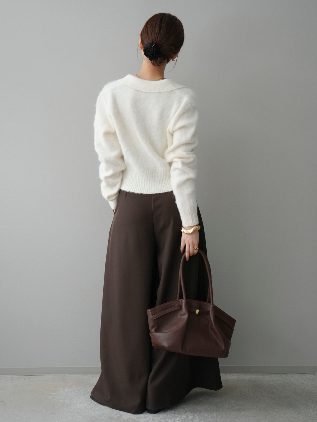 [SET]モヘア衿付きボタンプルオーバー+テープベルトタックバギーパンツ(2set)