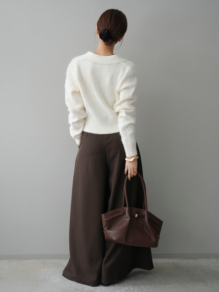 [SET]モヘア衿付きボタンプルオーバー+テープベルトタックバギーパンツ(2set)