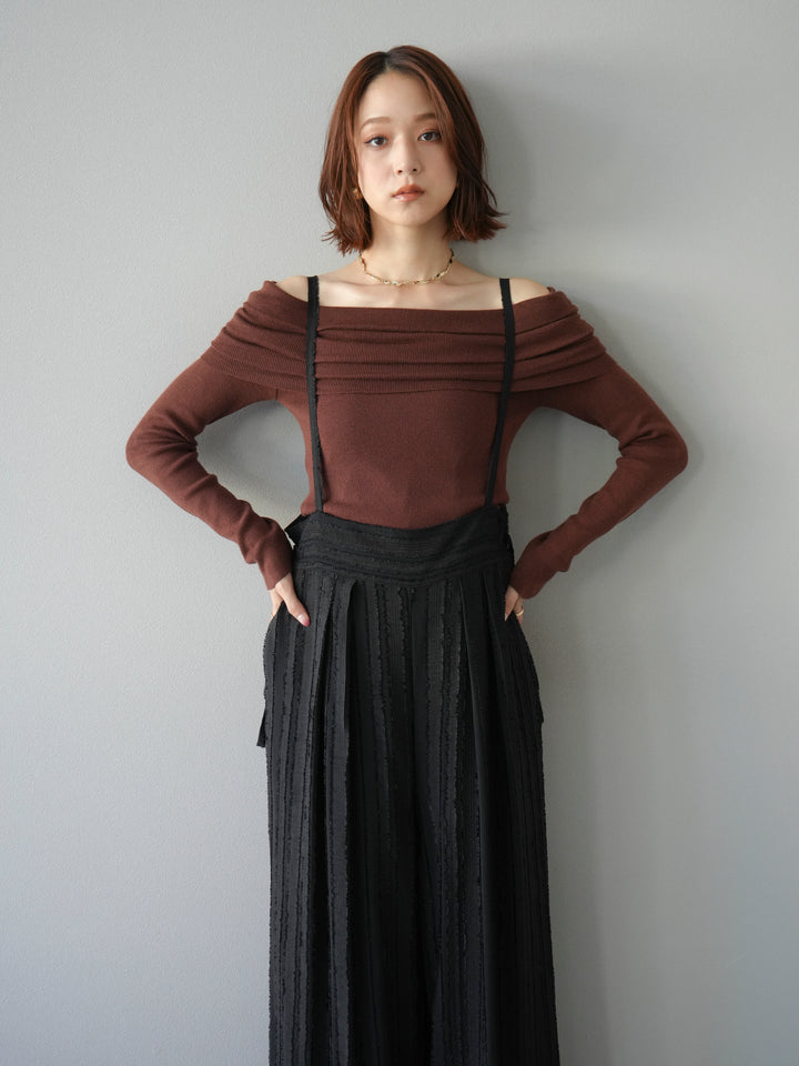 [予約]オフショルニットプルオーバー/ブラウン