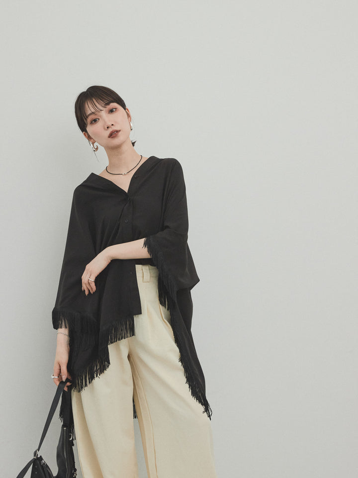 [SET] 方形流蘇斗篷襯衫 + 方形流蘇斗篷襯衫（2 件套）