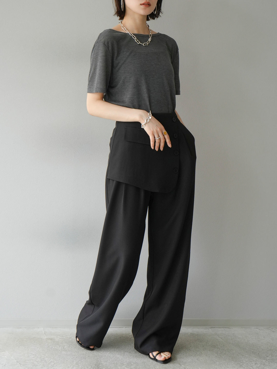 [Pre-order] Front flap slacks pants/black