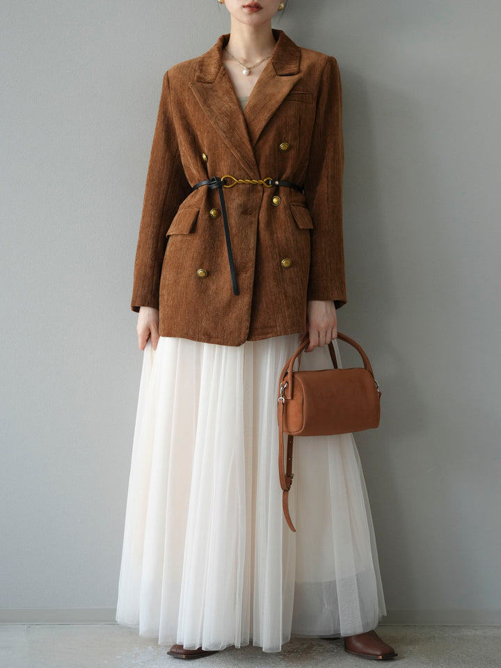 [SET]ベロアダブルジャケット+チュールボリュームスカート(2set)