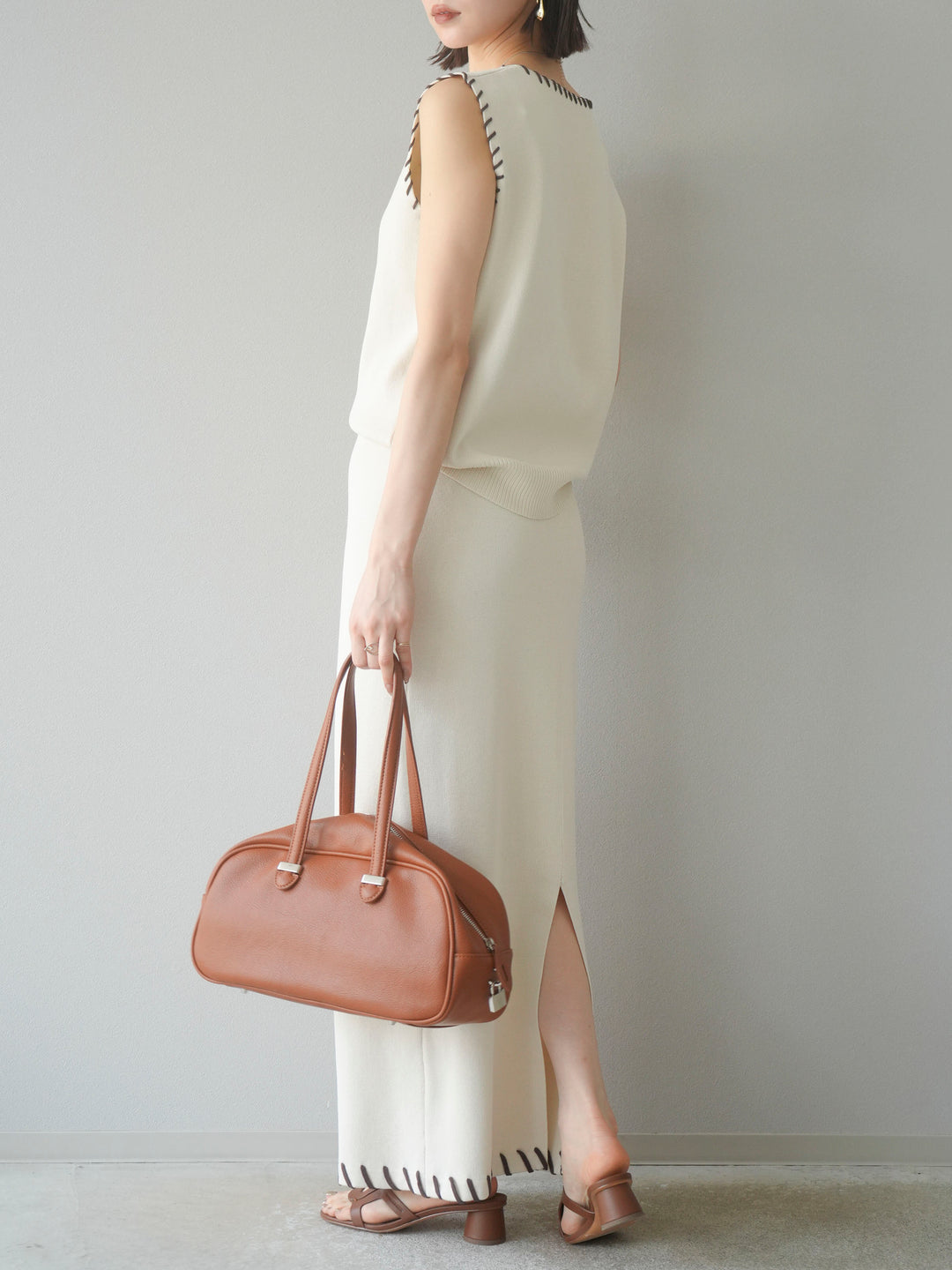 [SET] 亞麻手織套頭衫 + 亞麻手織緊身裙 (2 件套)