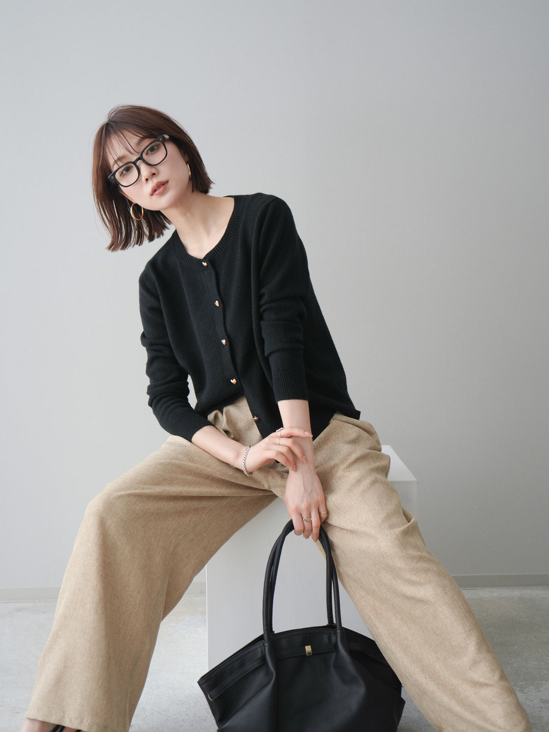 [SET]ハートボタンニットカーディガン+ハートボタンニットカーディガン(2set)