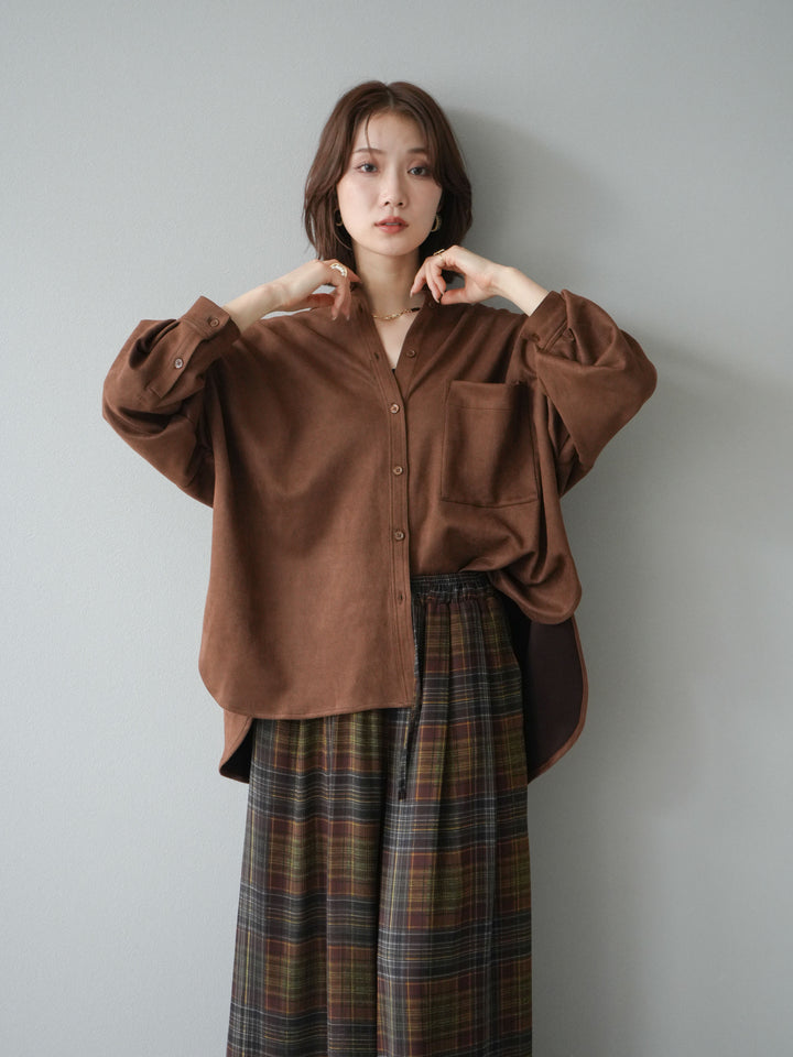 [予約]スエードバンドカラーオーバーシャツ/ブラウン