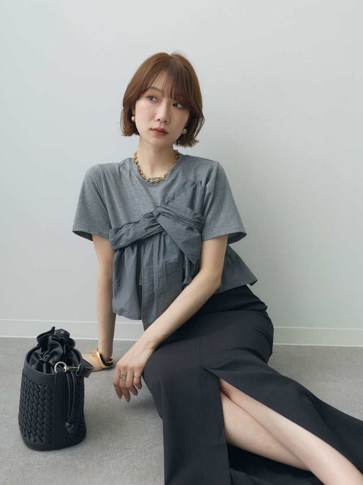 【着回しセット】[SET]ナイロンドッキングツイストTEE +クレープデシンフラップ付きストレートスカート+ストーンウォッシュルーズフィットデニム(3set)