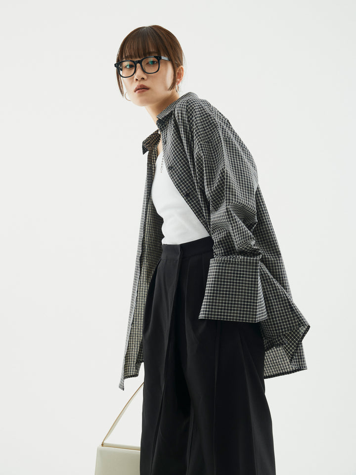 【Allure】[SET]チェックBIGカフスオーバーシャツ+チェックBIGカフスオーバーシャツ(2set)