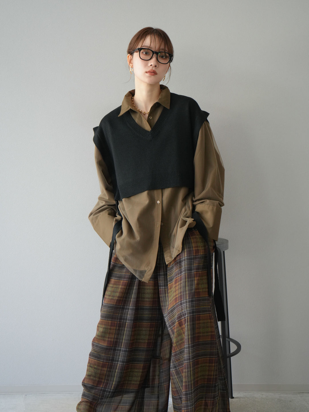 [予約]サイドリボンVネックショートニットベスト/ブラック