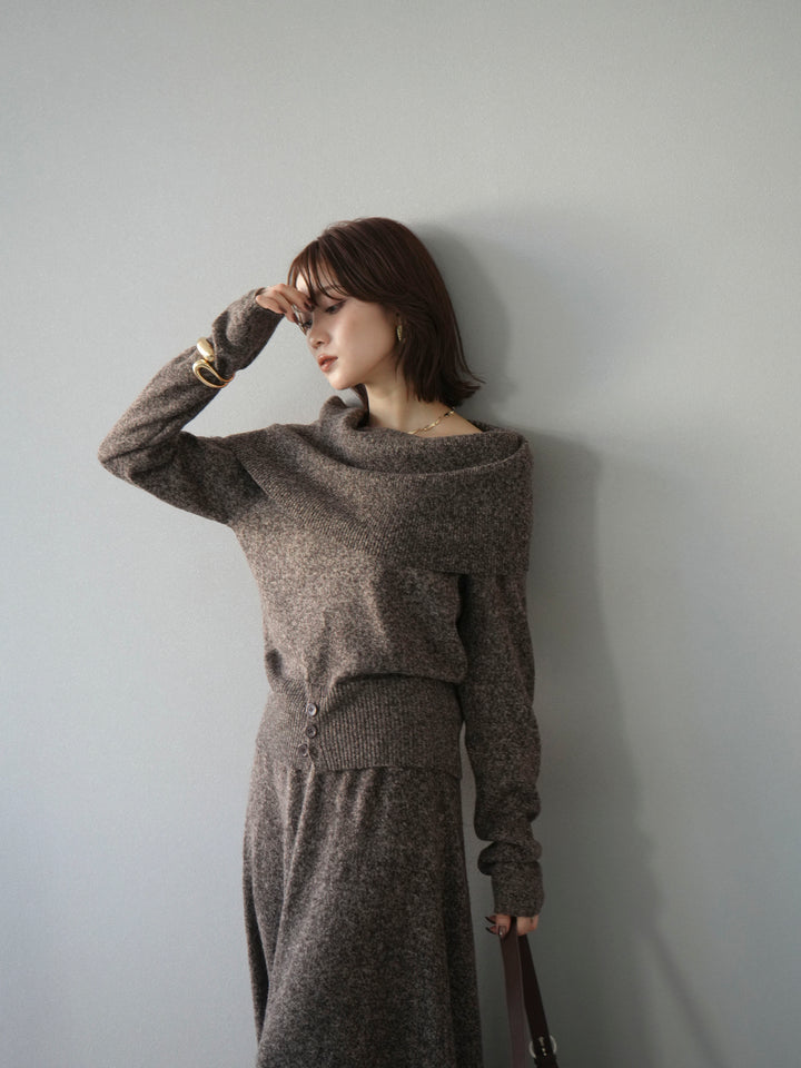 [予約]ミックスヤーンオフショルニットプルオーバー/ブラウン