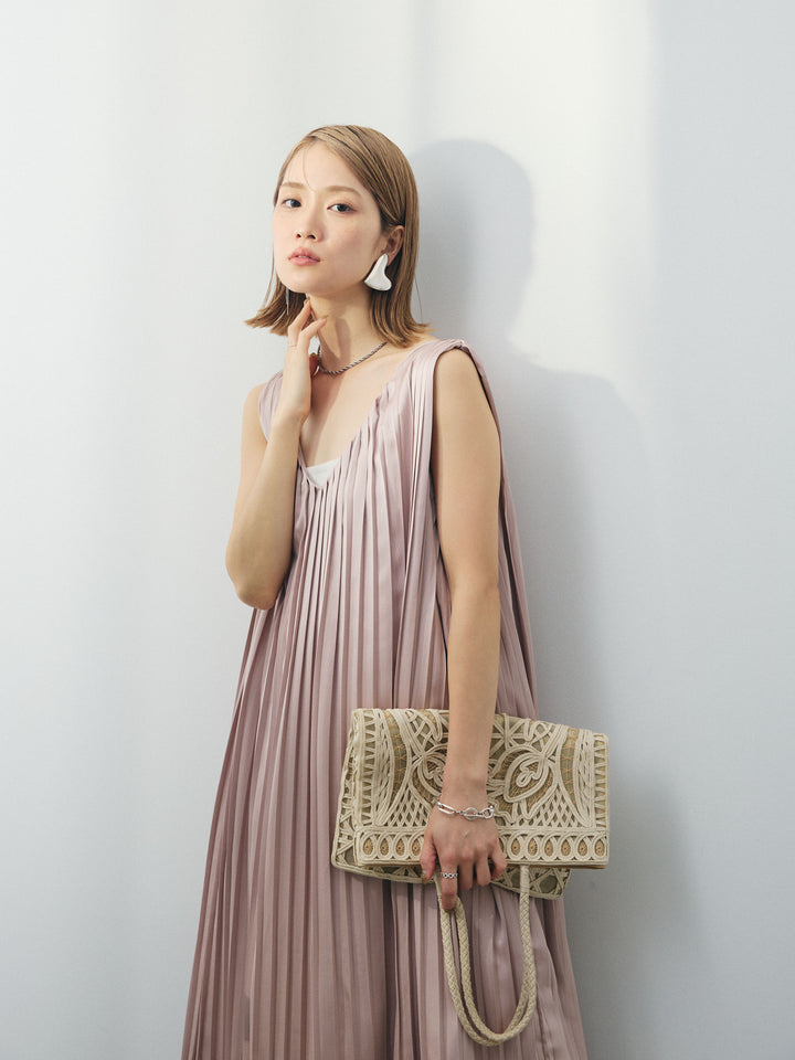 [SET] 緞面褶皺V領洋裝 + 緞面褶皺V領洋裝 (2set)