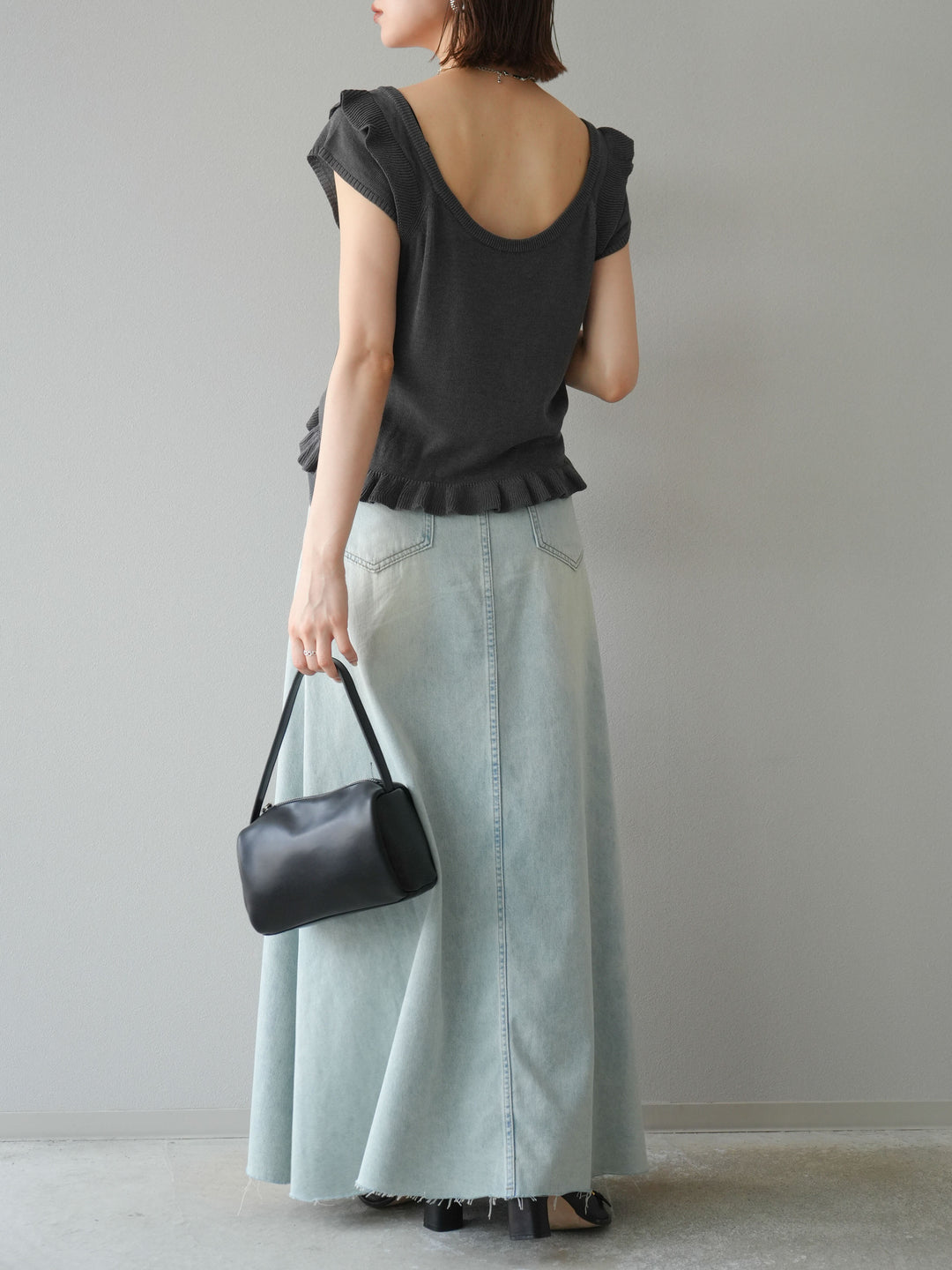 [予約]Aラインカットオフデニムスカート/ライトブルー