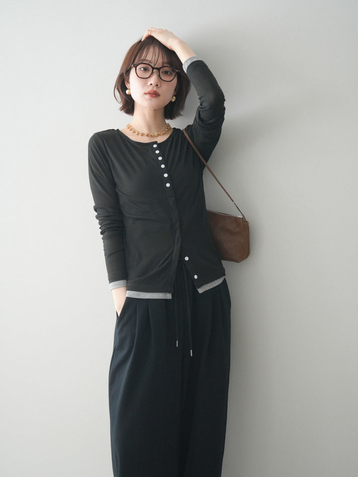 [予約]シアーリブバイカラーカーディガン/black