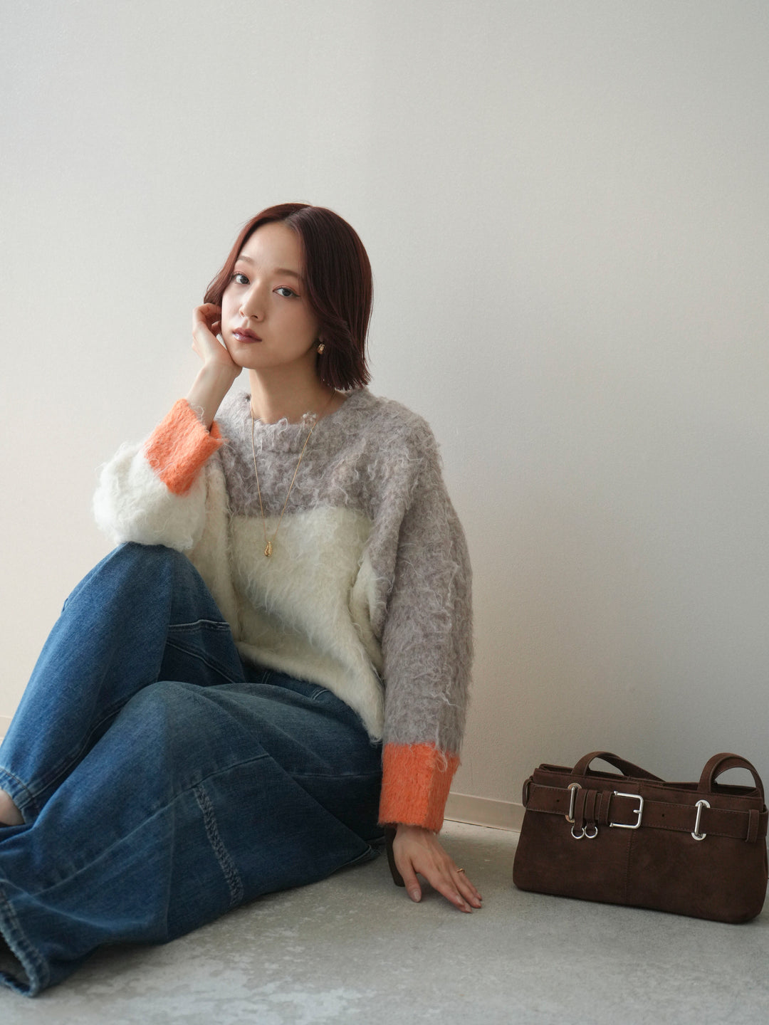 [SET]バイカラーモヘアタッチニットプルオーバー+バイカラーモヘアタッチニットプルオーバー(2set)