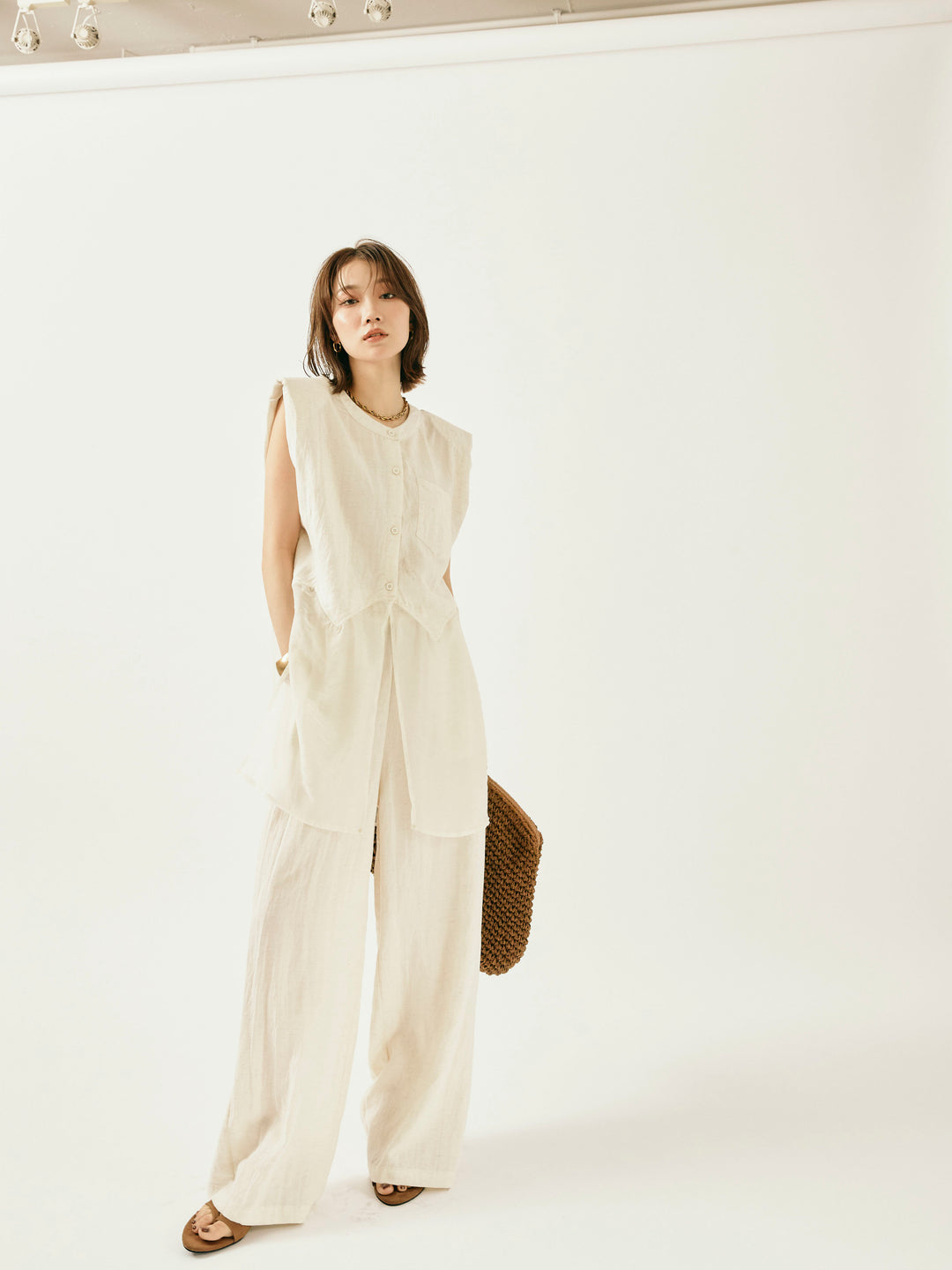 [SET]オーガンジーヘムブラウス＆ワイドパンツSET UP(2set)