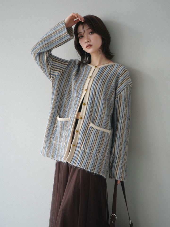 [予約]アンティークボタンストライプニットカーディガン/ivory