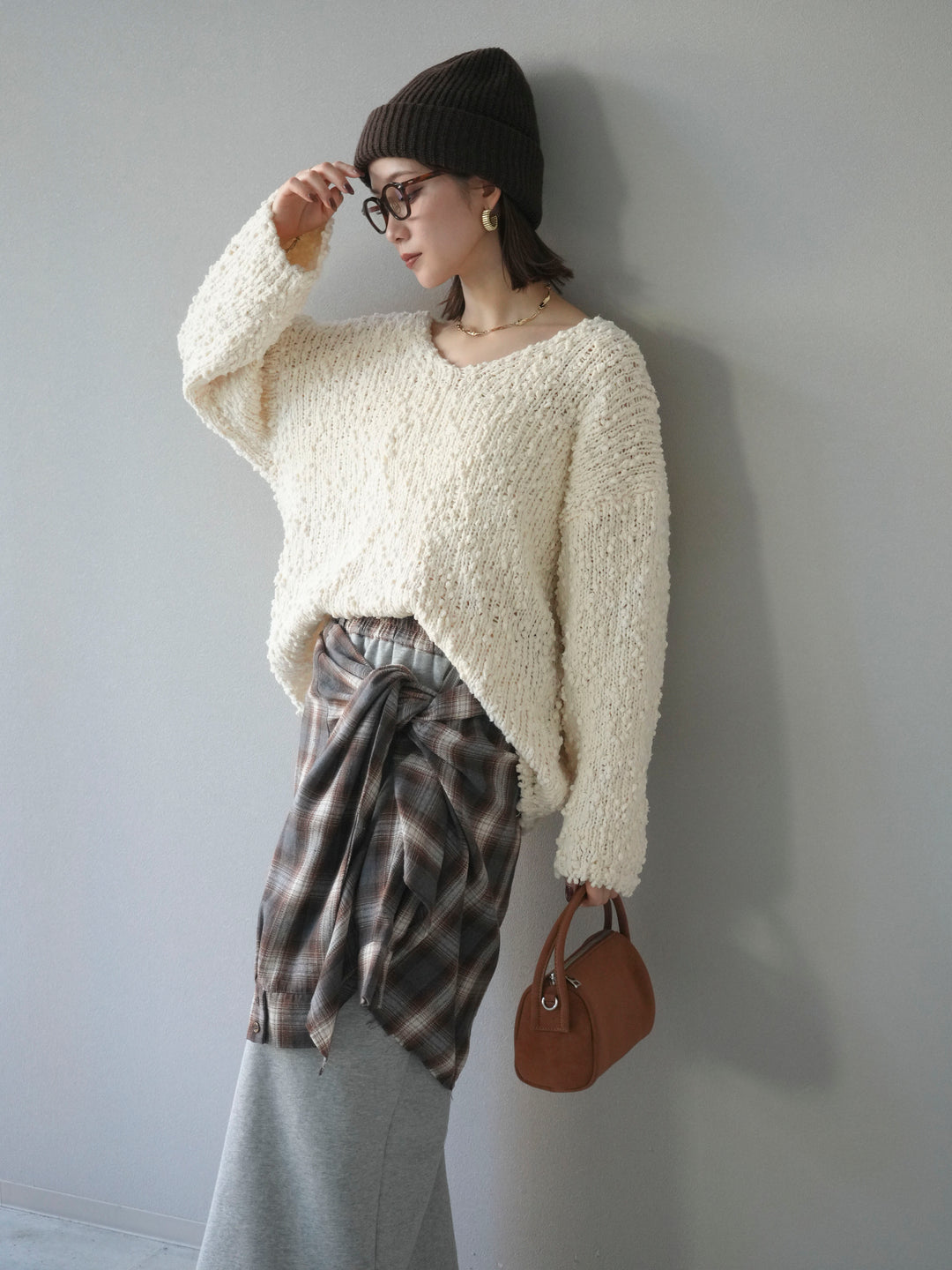 [予約]メランジポコポコニットプルオーバー/ivory