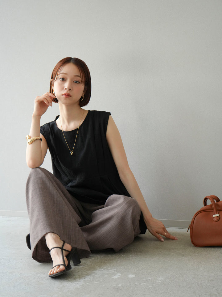 [予約]ドビーストライプタックブラウス/ブラック