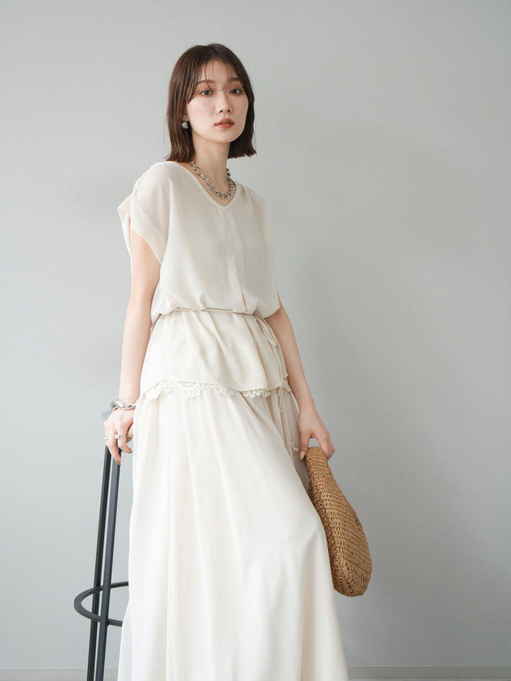 [SET]シフォンブラウス＆レースデザインフレアスカートSET UP(2set)