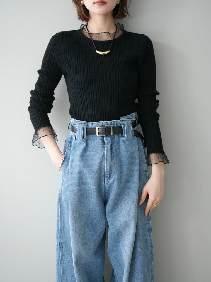 [SET]チュールドッキングリブニットトップス+チュールドッキングリブニットトップス(2set)