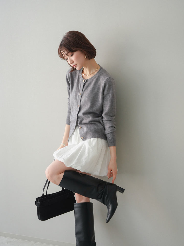 [予約]ハートボタンニットカーディガン/gray