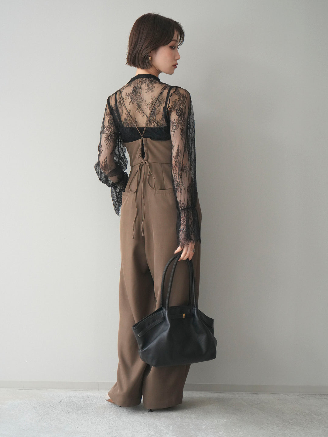 [SET]バックデザインサロペット+リバーレースボウタイトップス(2set)