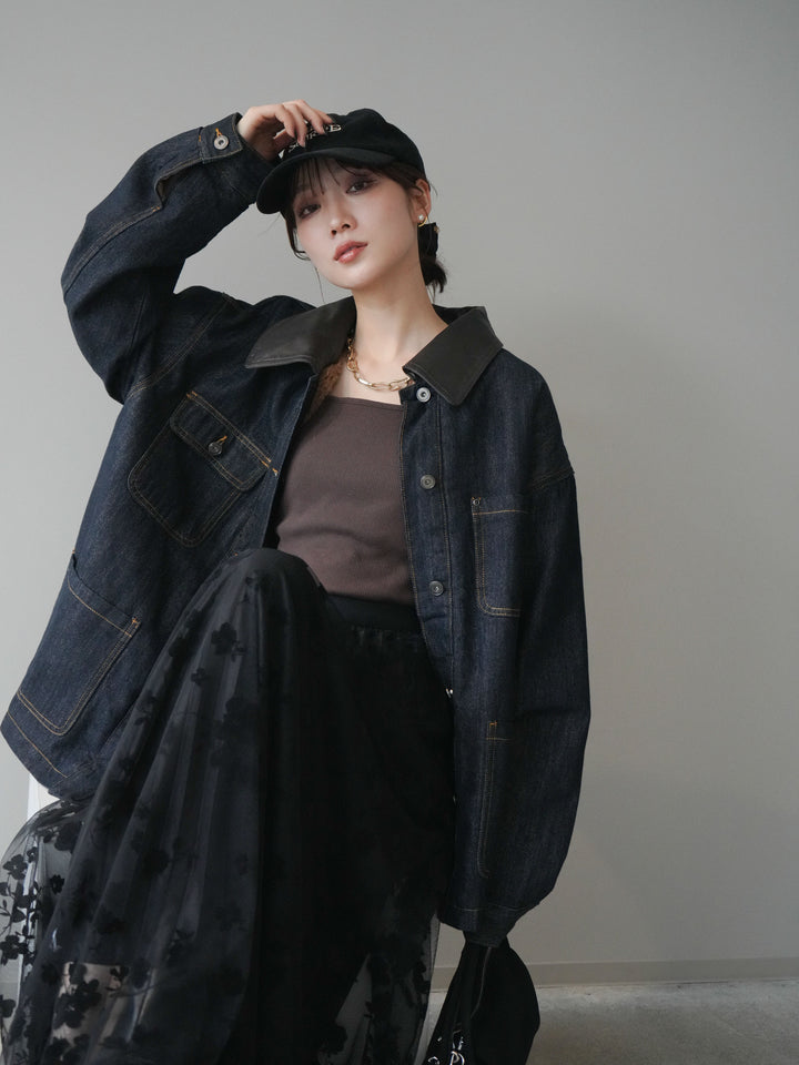 [SET]裏地ファーデニムフライトジャケット+フラワーフロッキーチュールプリーツスカート(2set)