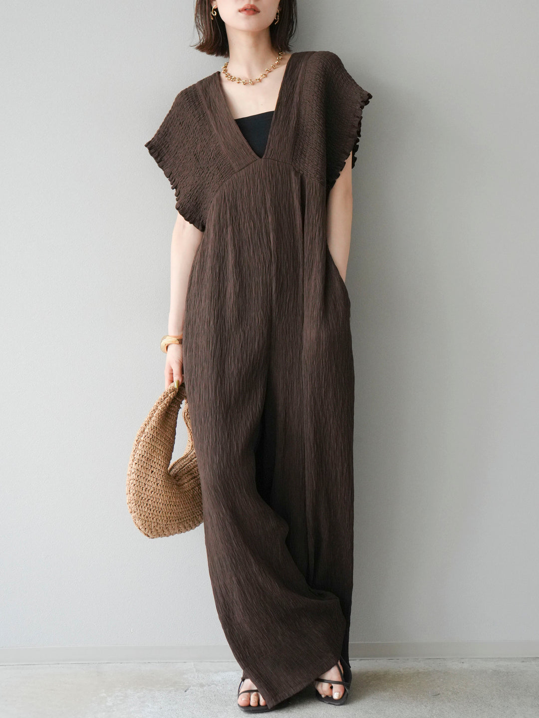 [SET]楊柳シャーリングサロペット+楊柳シャーリングサロペット(2set)