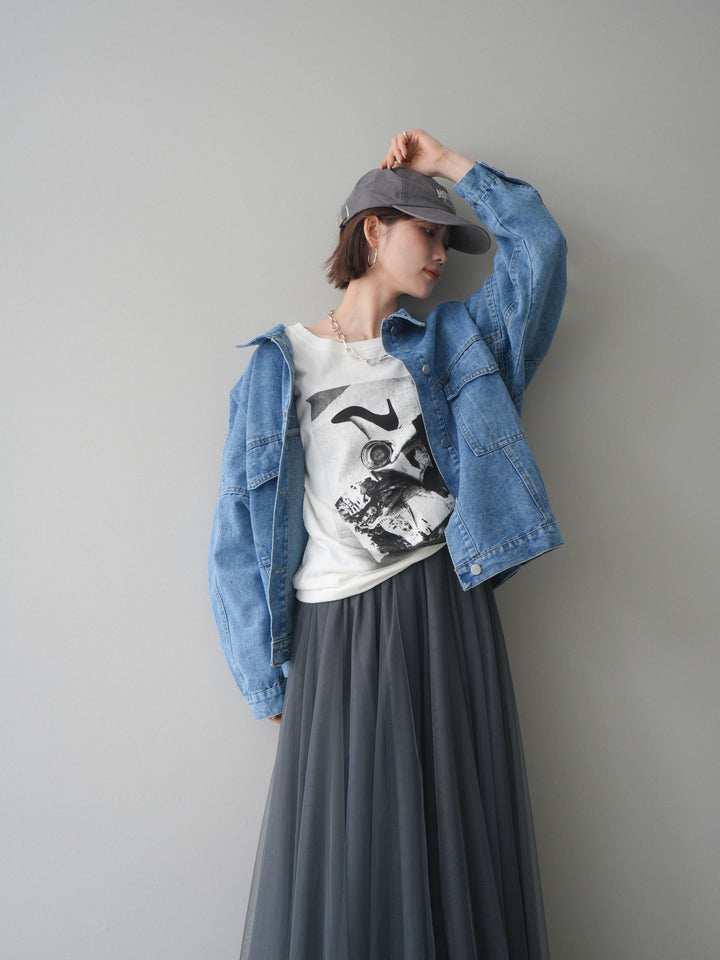 [SET]ルーズシルエットデニムジャケット+チュールボリュームスカート(2set)