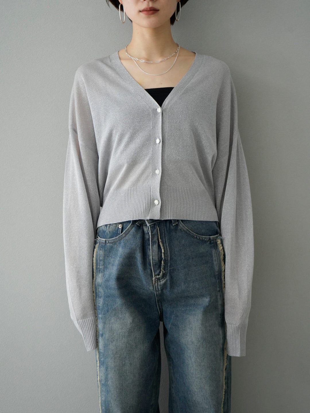 [Pre-order] Lame sheer knit cardigan/gray