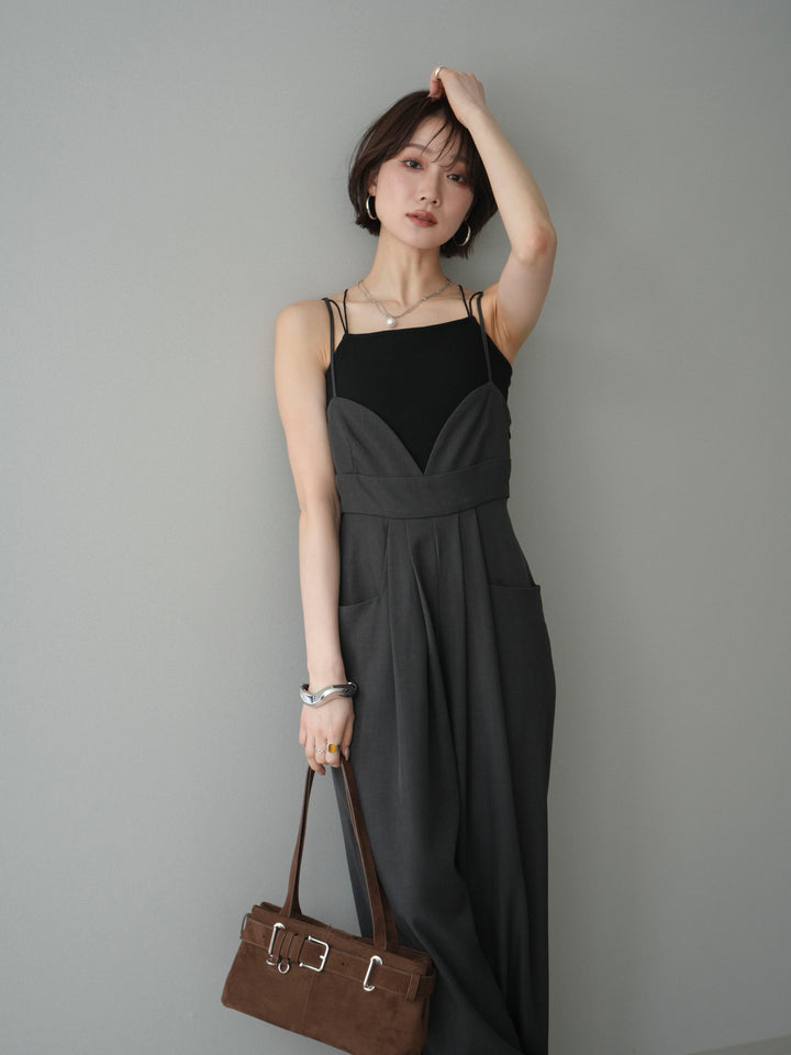 [予約]バックデザインサロペット/charcoal