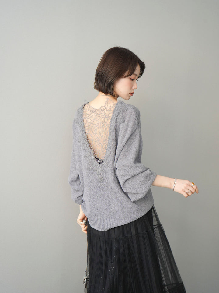 [予約]バックシアーフラワーレースニットプルオーバー/gray