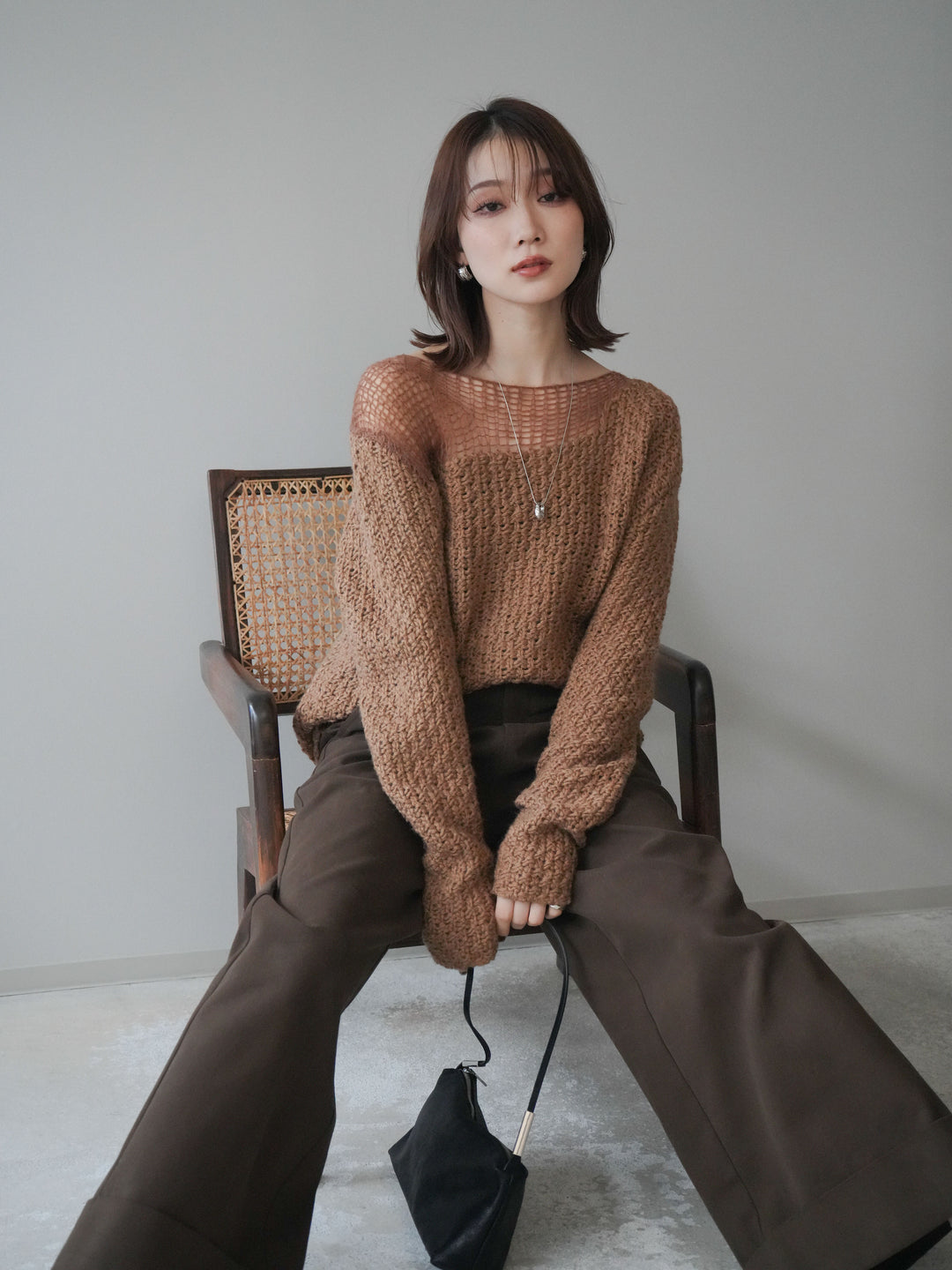 [予約]ダメージデザインニットプルオーバー/camel