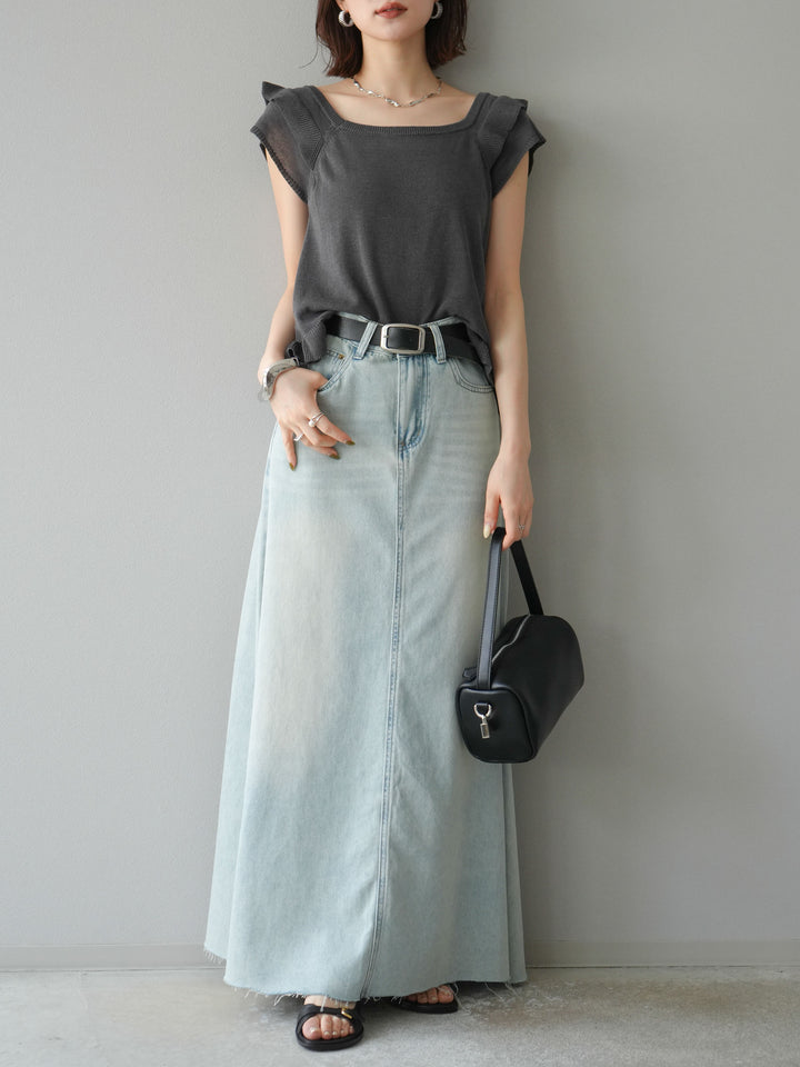 [予約]リネンタッチフリルニットタンクトップ/チャコール