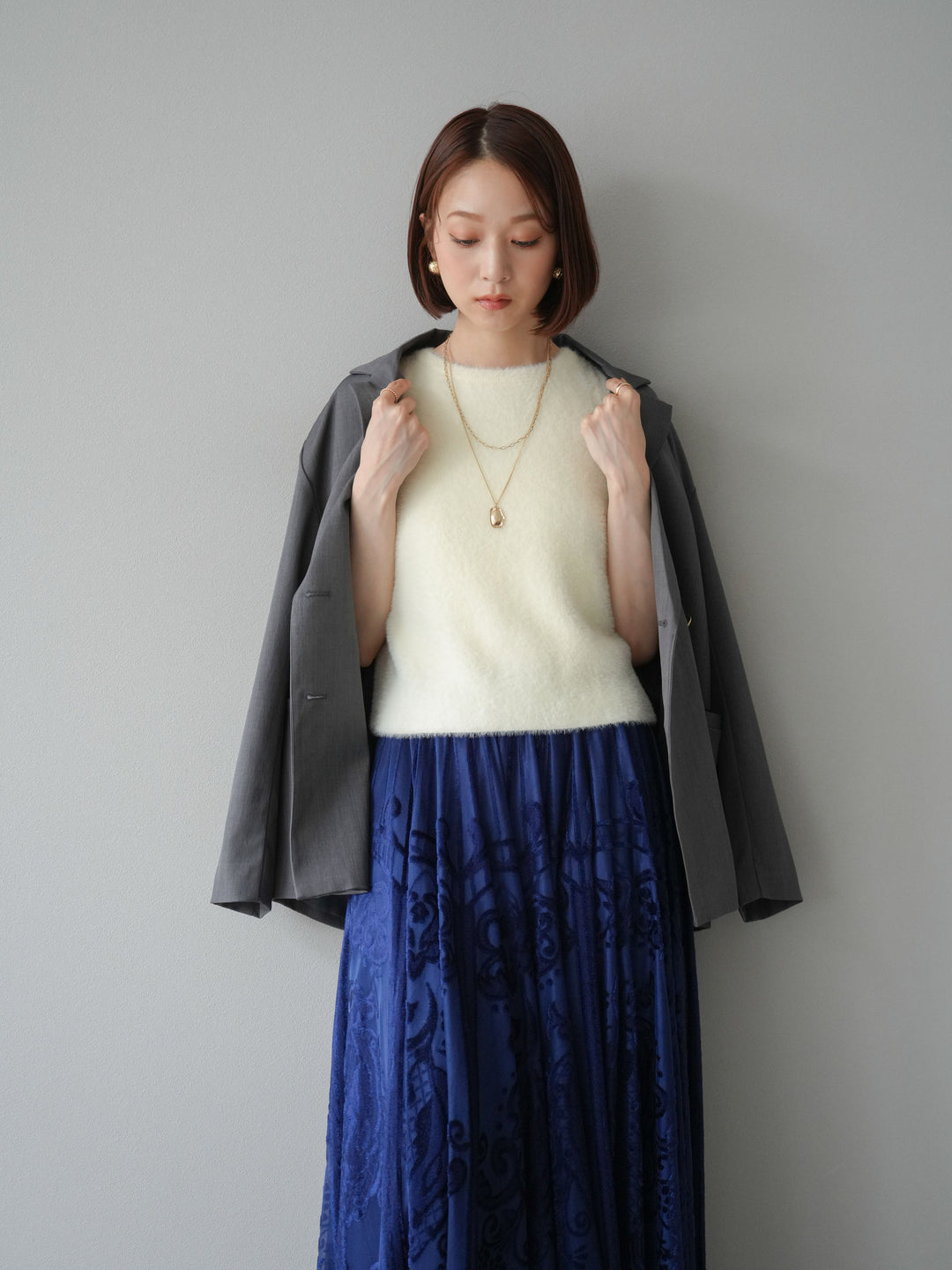 [予約]ゴールドボタンツイルダブルテーラードジャケット/グレー