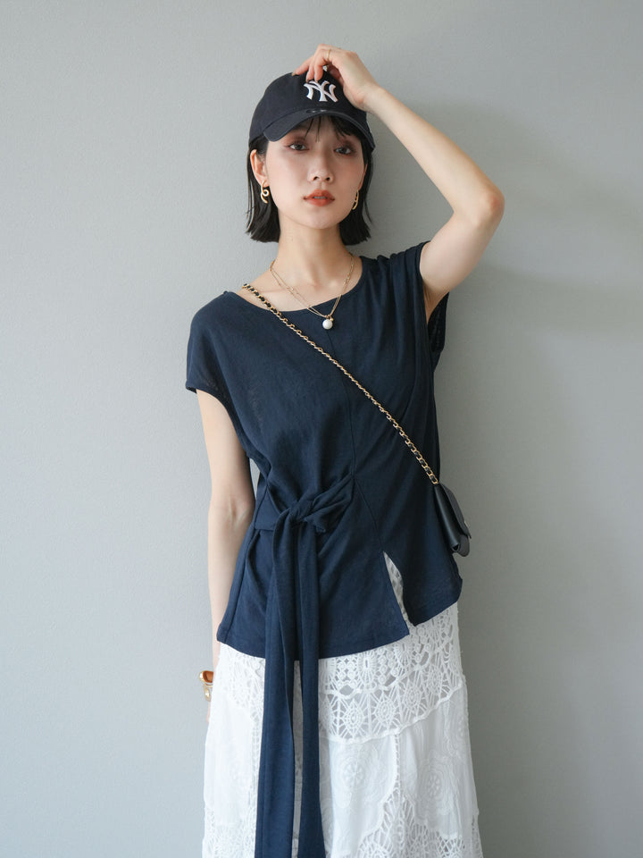 [予約]フロント巻きデザインカットソー/ネイビー