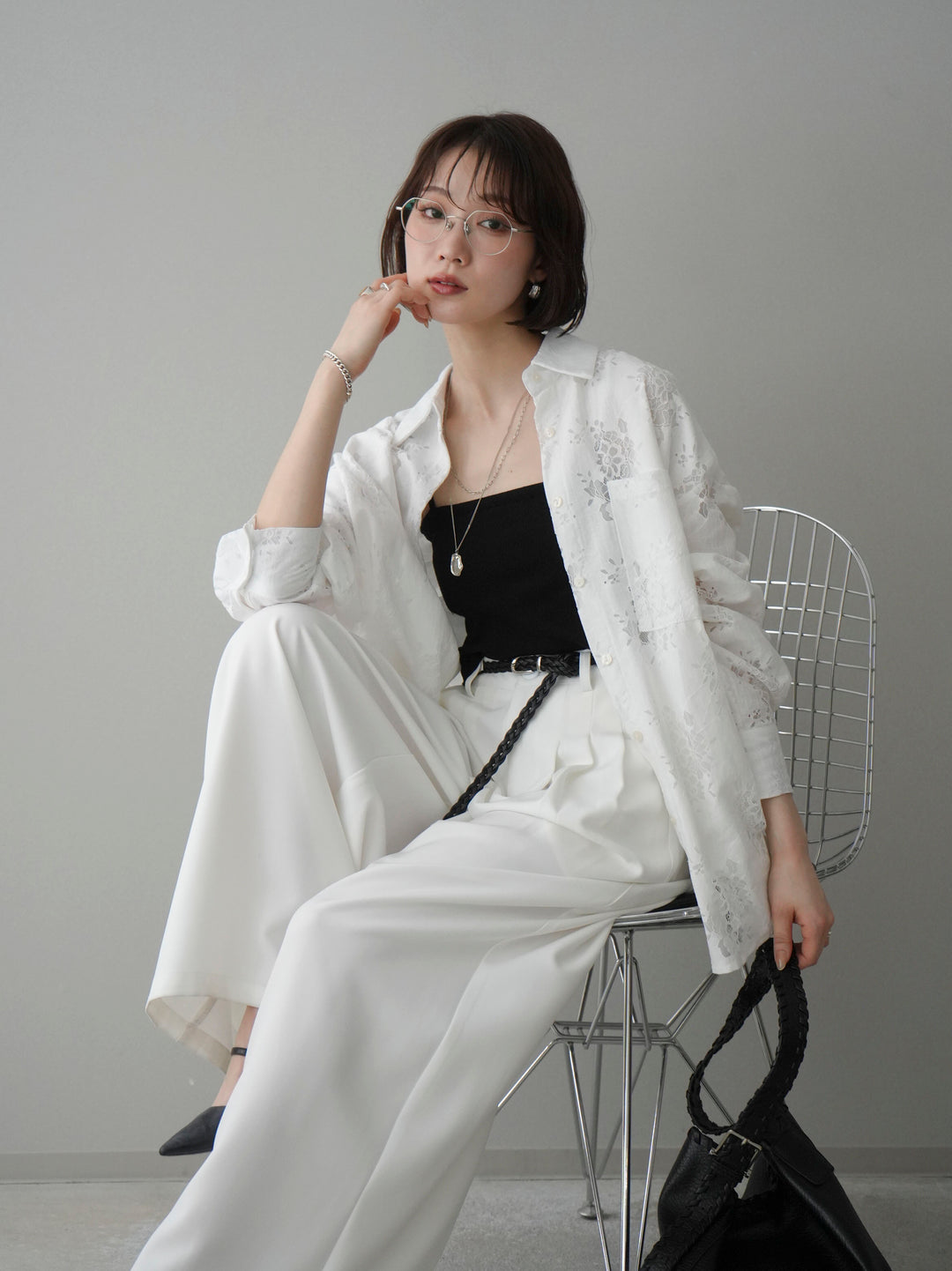 [SET]ジャガードレースオーバーシャツ+選べるアクセセット(2set)