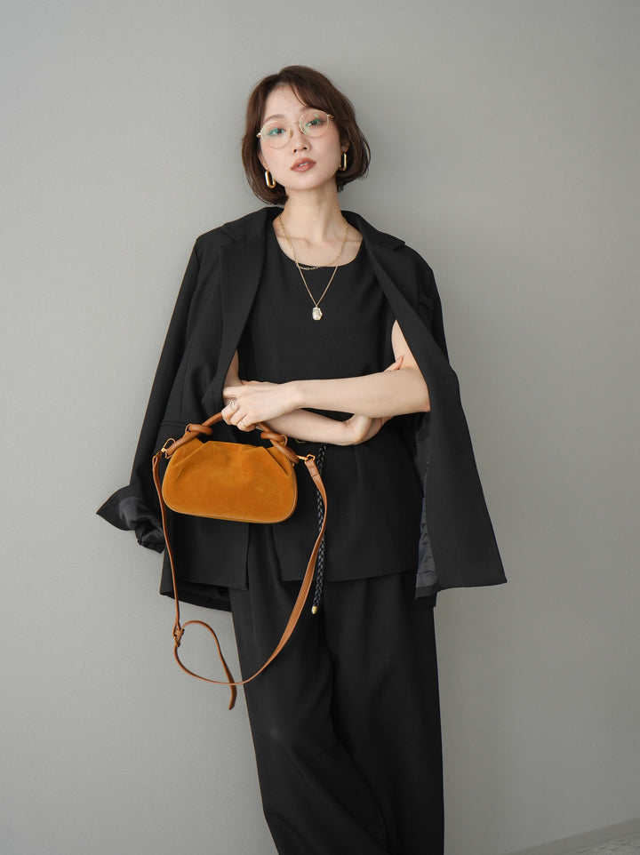 [SET]ベルト付ノースリーブトップス＆ワイドパンツSETUP+バックスリットデザインジャケット(2set)