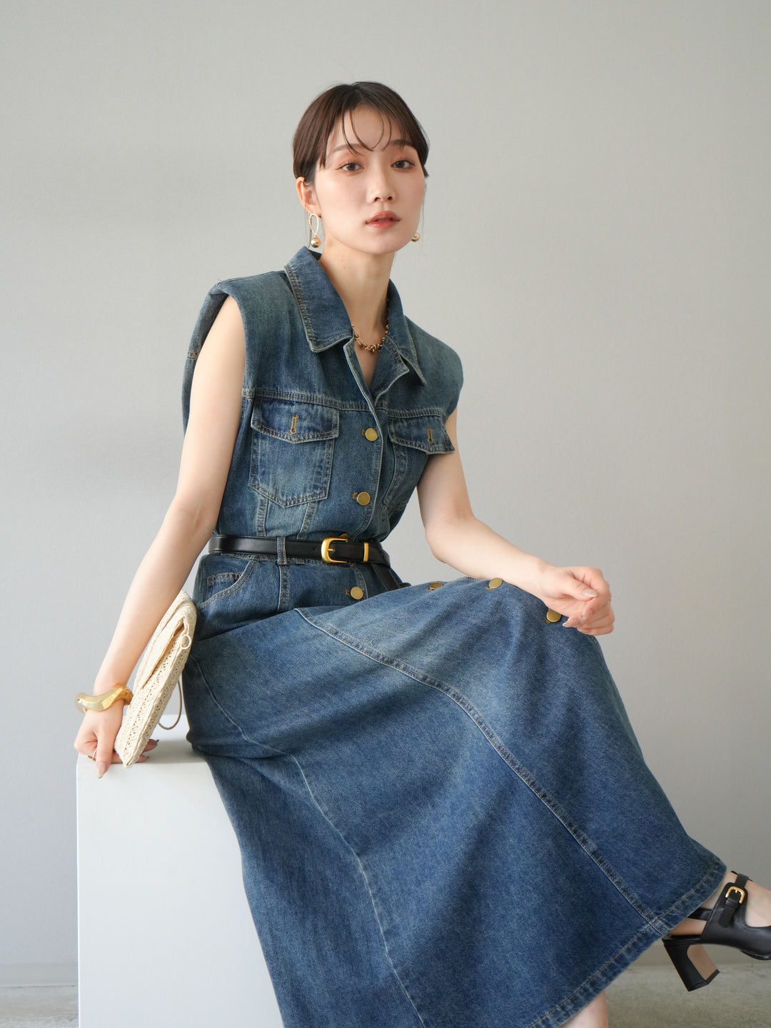 【預購】束帶牛仔襯衫裙/藍色