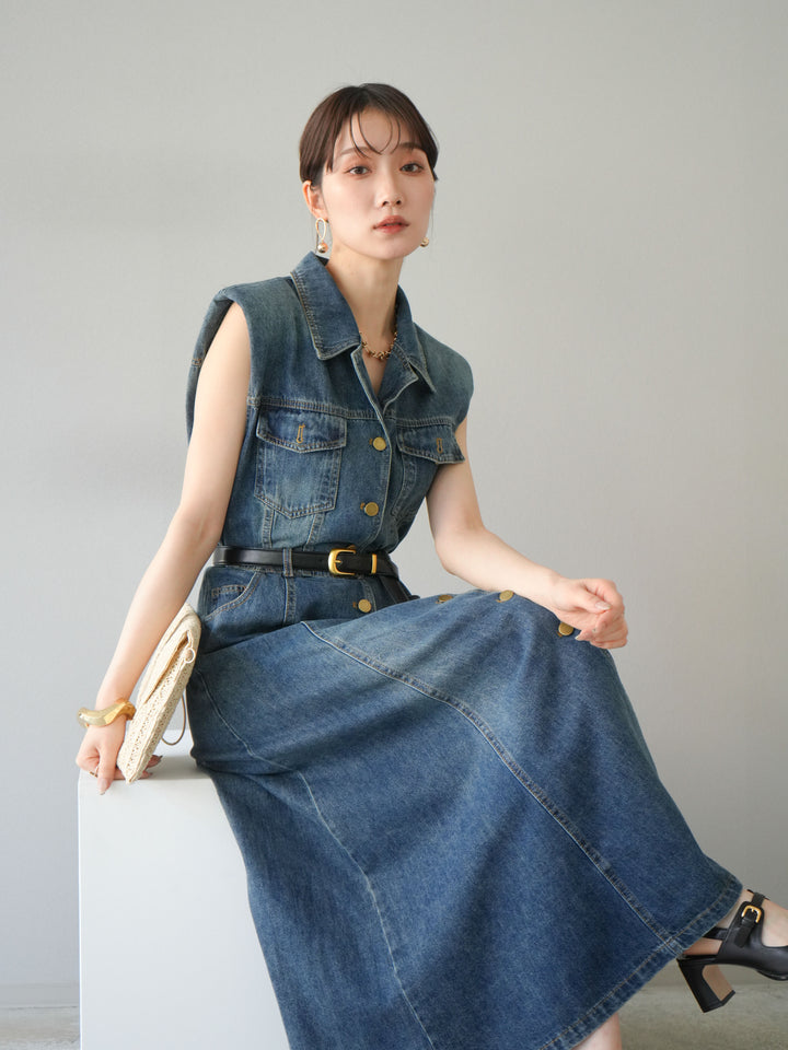 【預購】束帶牛仔襯衫裙/藍色