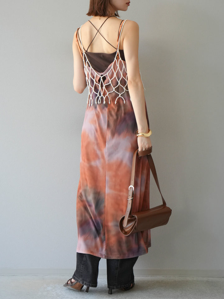[予約タイダイ柄シアーキャミワンピース/オレンジ