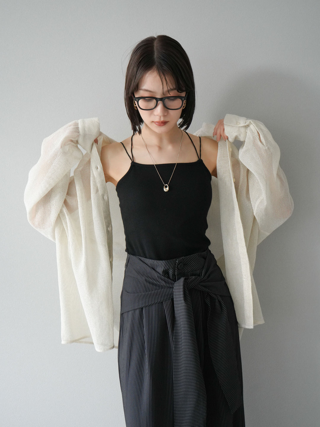 [予約]コットンラメメッシュオーバーシャツ/アイボリー