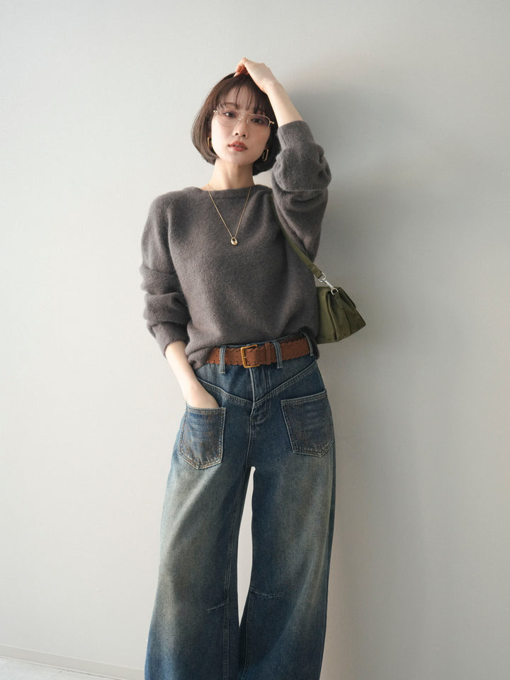 [予約]クルーネックモチモチニットプルオーバー/gray